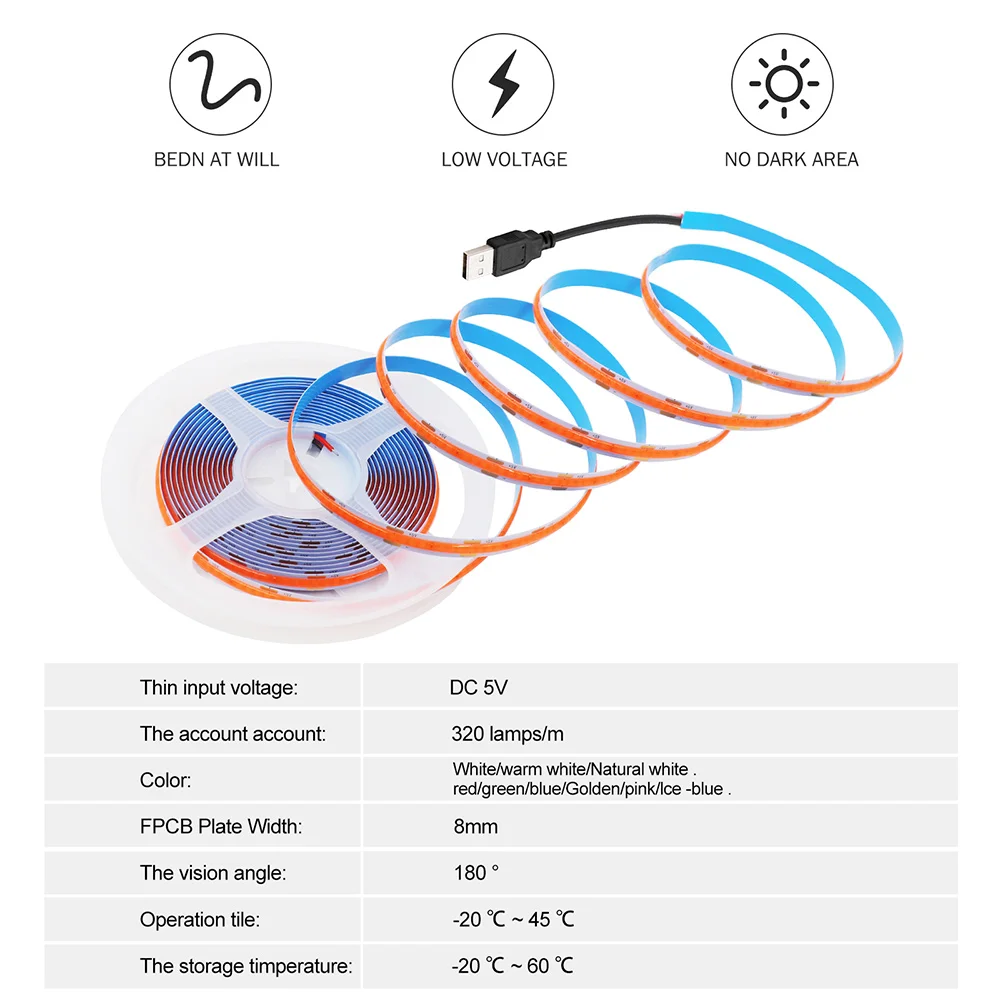 5 в usb cob светодиодная лента - Фотография_2
