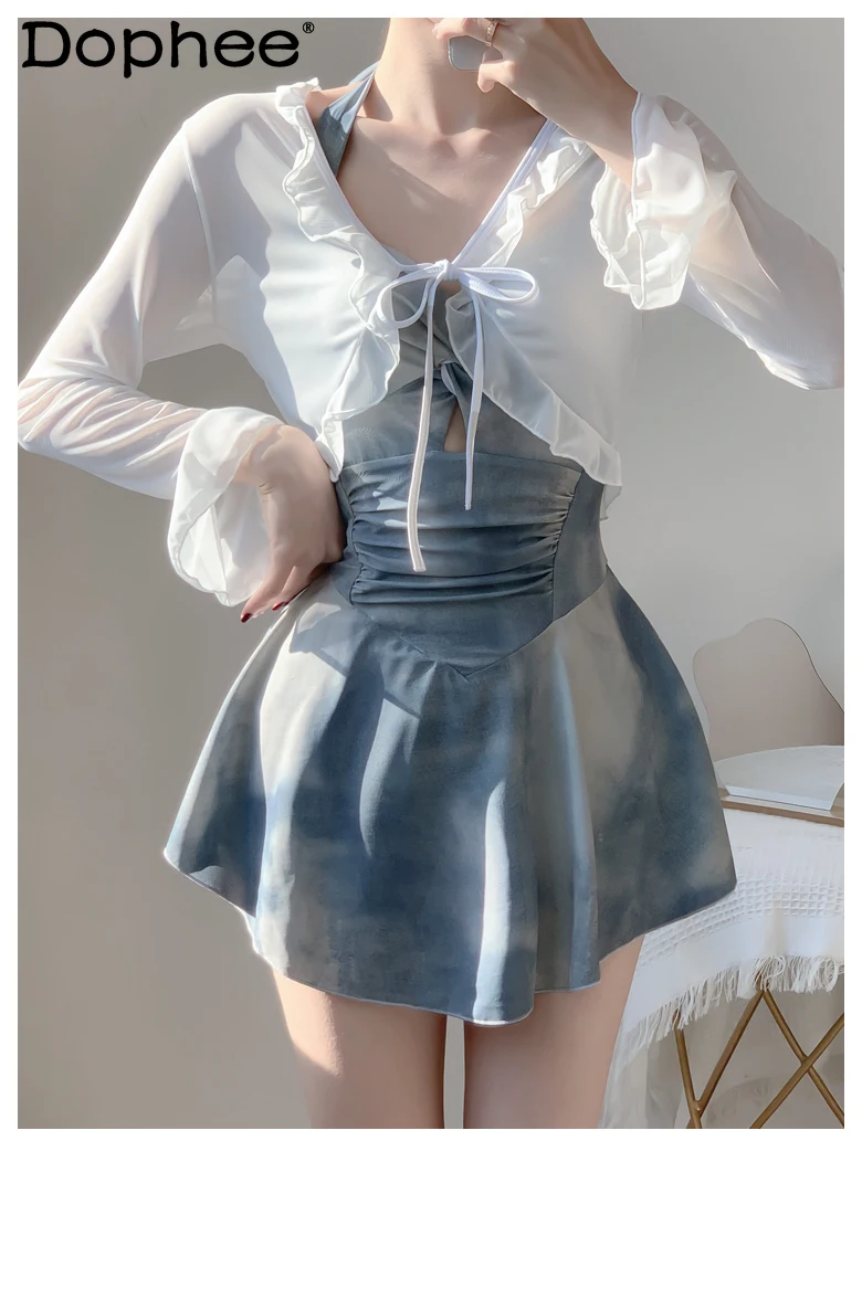 Tie-dye blue neck dress one-piece
