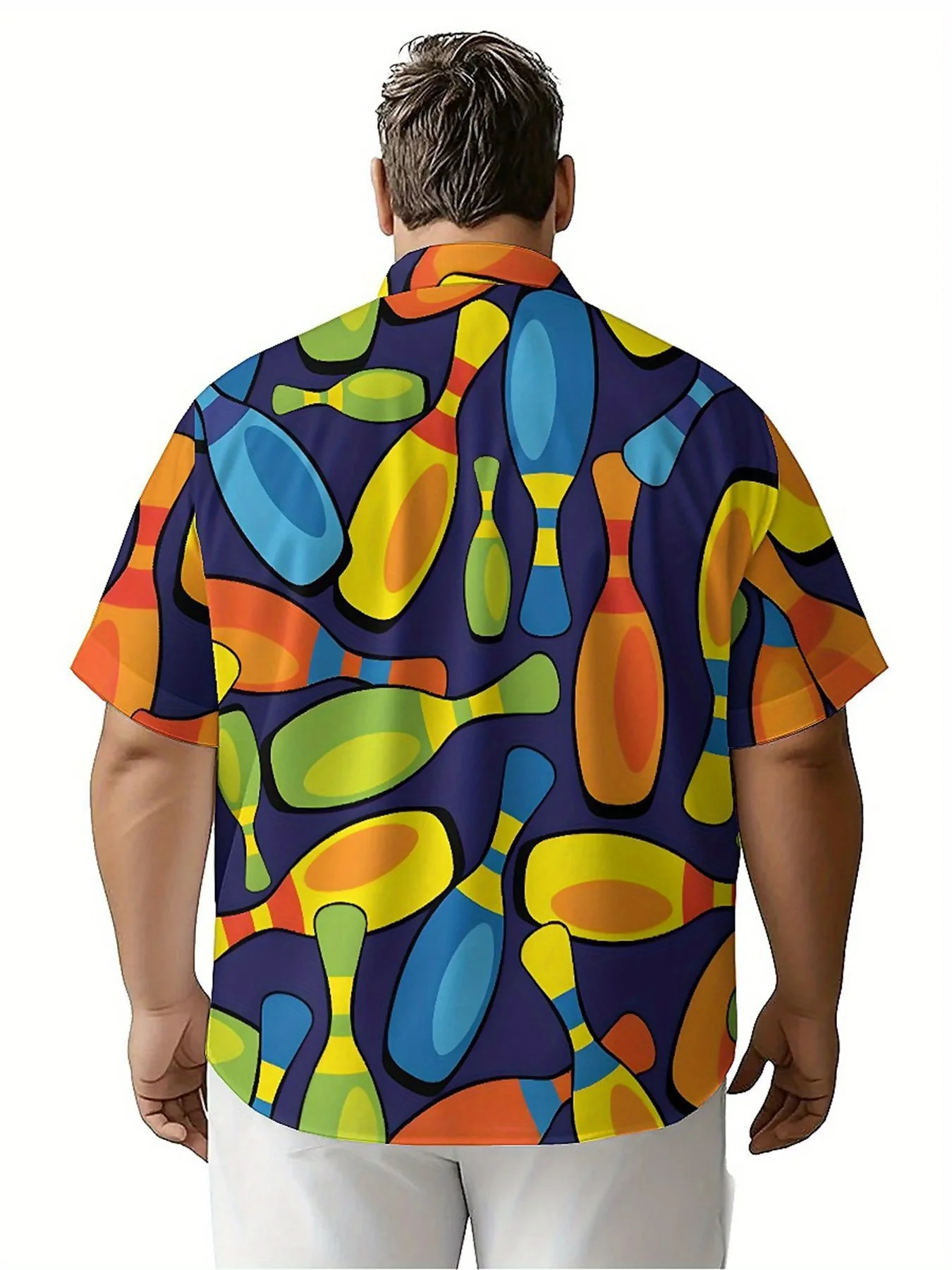 Мужские гавайские рубашки больших размеров с красочным узором для боулинга - Фотография_2