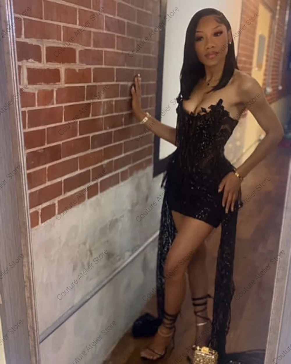 Черное платье для выпускного вечера с кристаллами и бисером - Фотография_2