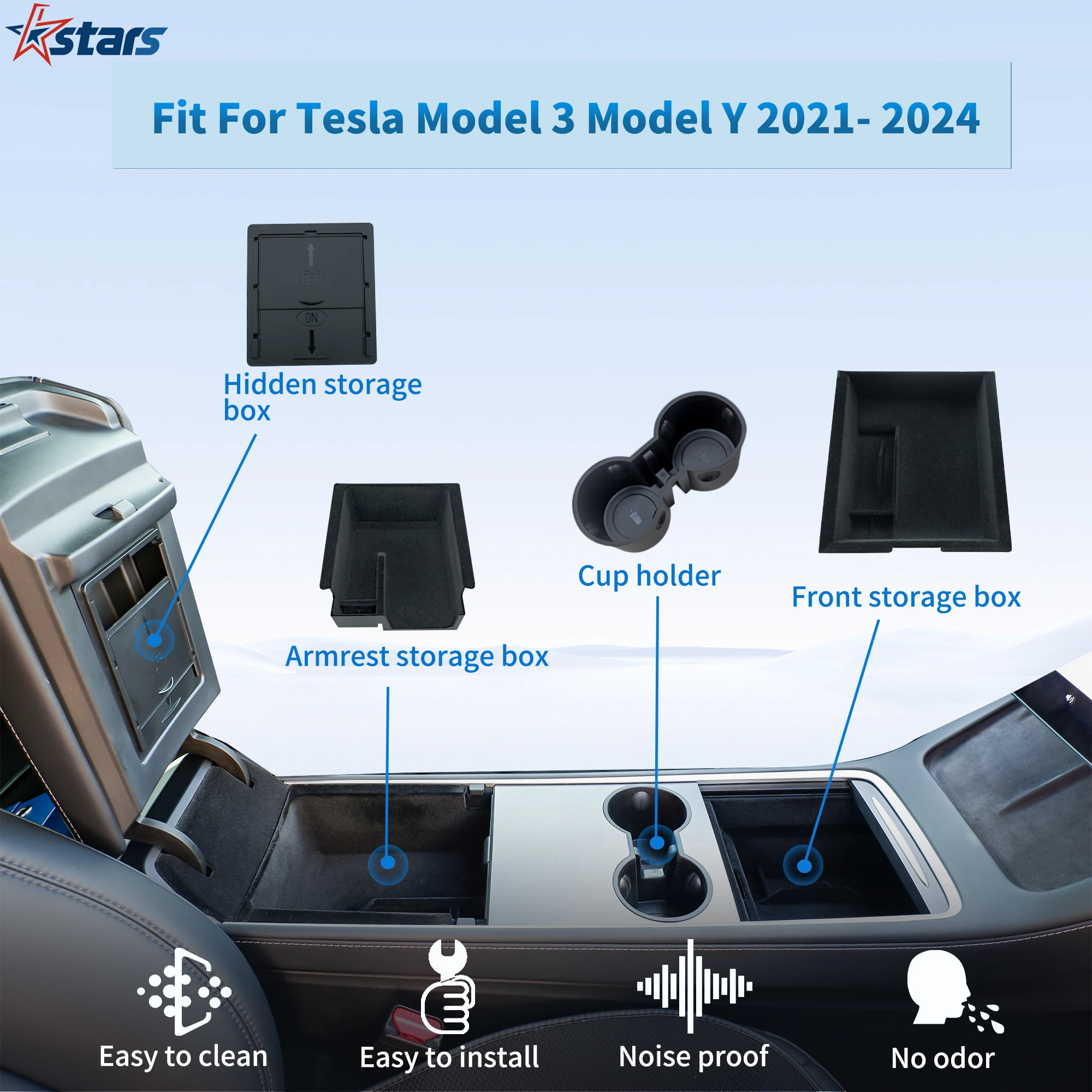 Органайзер на центральной консоли для tesla model y 3 2024 2025 abs - Фотография_2