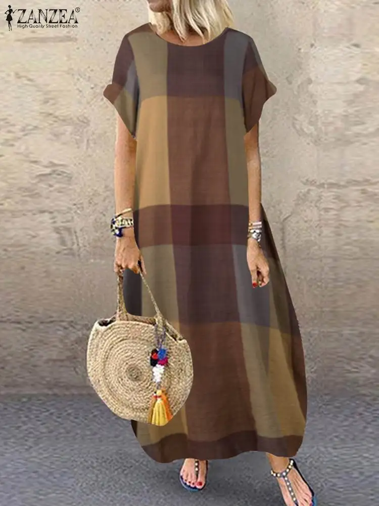 Zanzea богемный клетчатый сарафан в клетку - Фотография_3