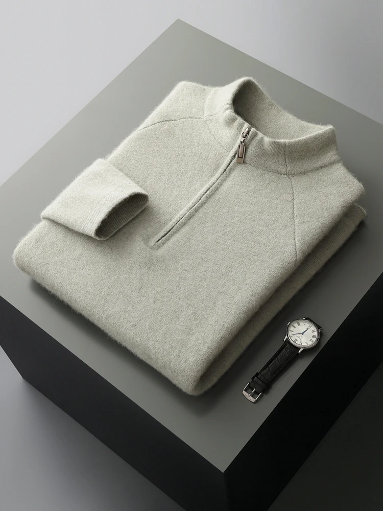 Новый мужской свитер из 100% козьего кашемира с воротником-стойкой