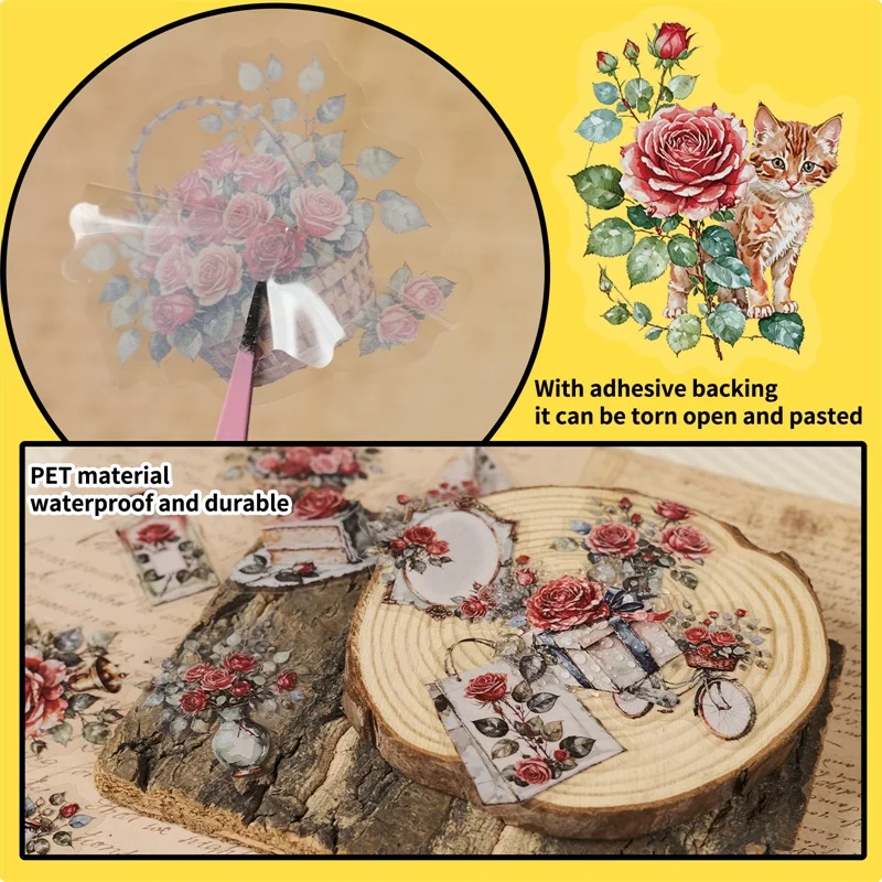 Винтажные наклейки для домашних животных с розовой розой - Фотография_5