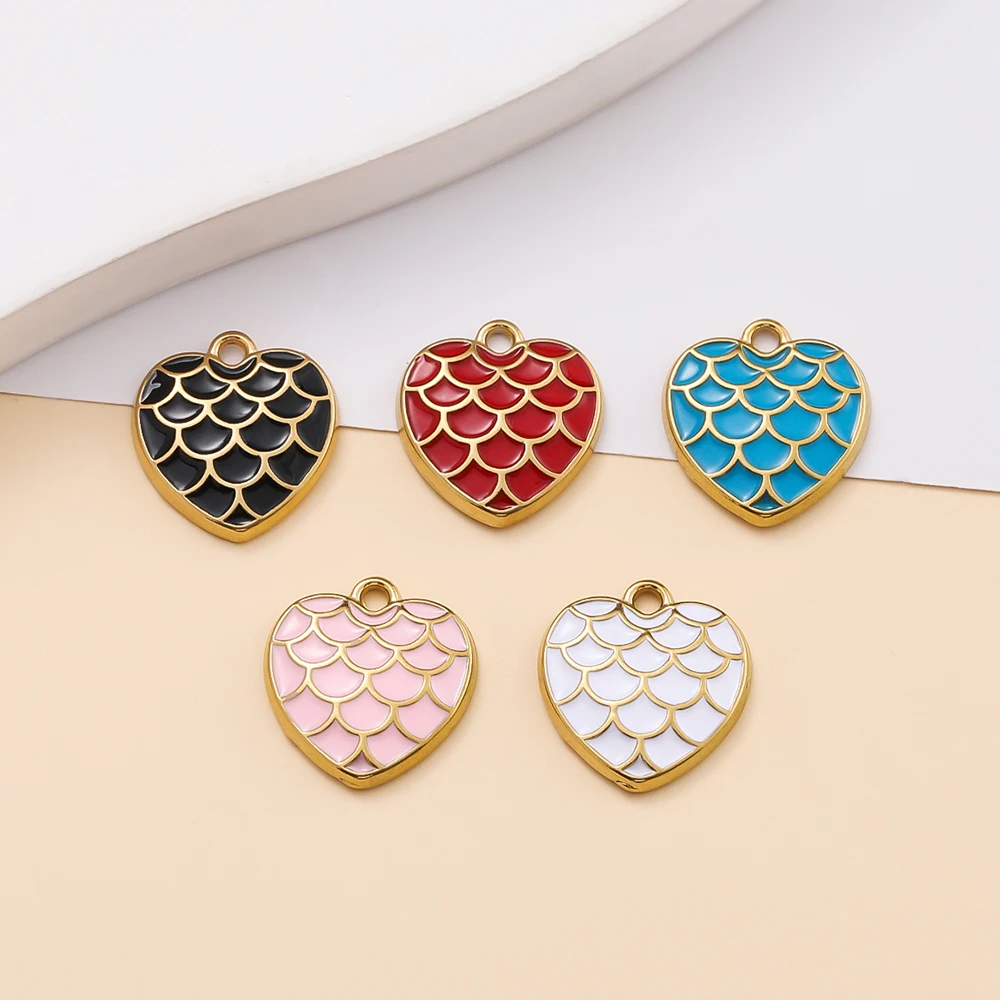 Красочные эмалированные подвески в форме сердца из нержавеющей стали - Фотография_5