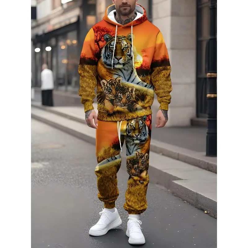 Мужской комплект с капюшоном с 3d-принтом тигра