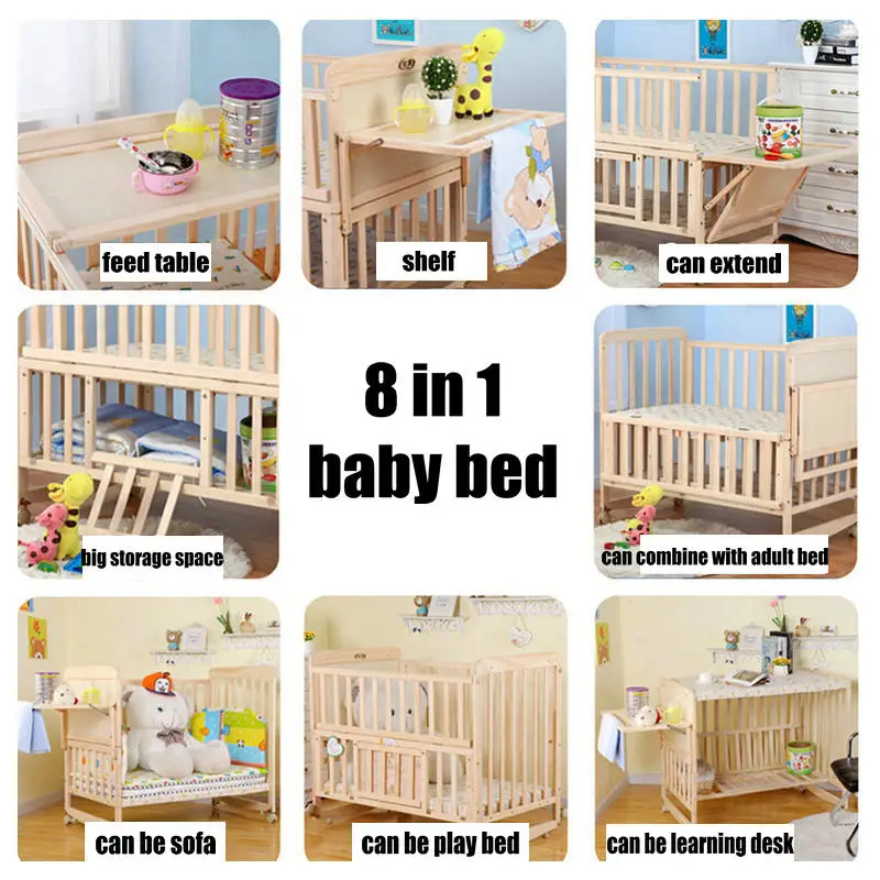 8 in1 wood baby bed with shelf - Фотография_2