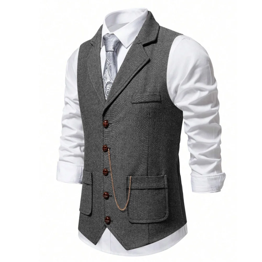 Мужской твидовый шерстяной жилет - Фотография_4