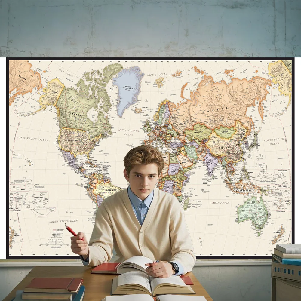 Дюйма винтажный постер с картой мира