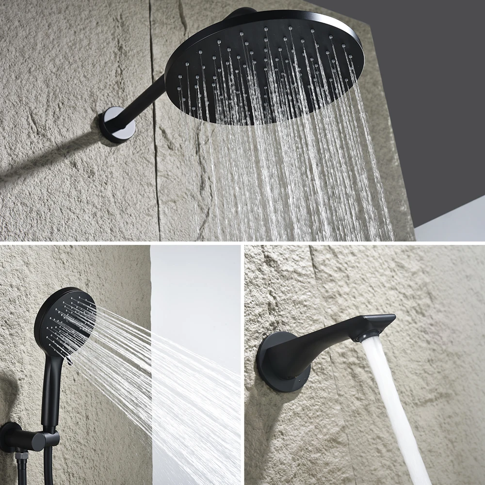 Высококачественная матовая черная скрытая душевая система с дождевым душем - Фотография_3