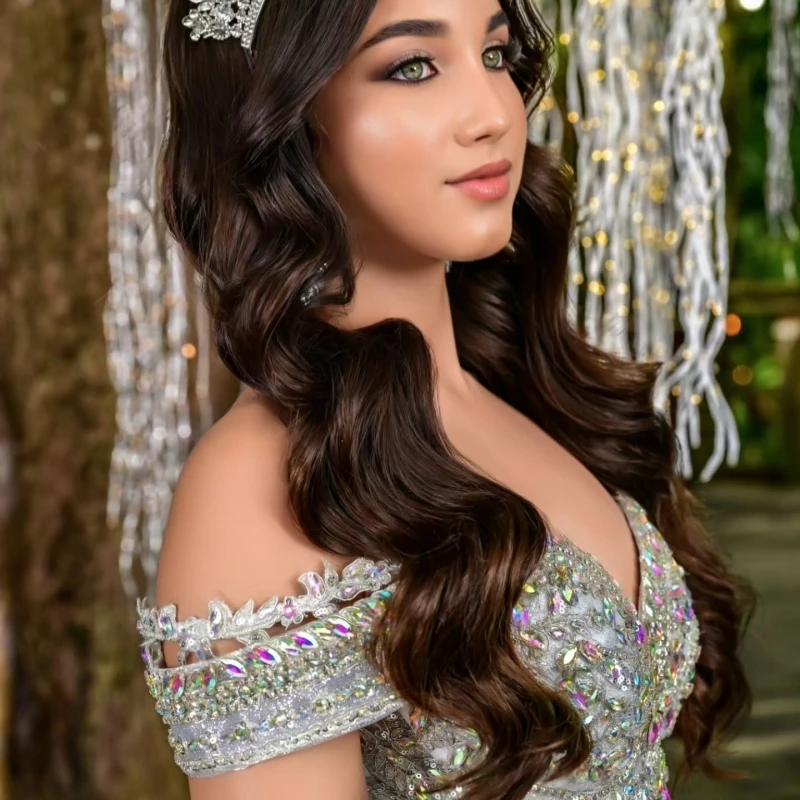 Синее блестящее платье quinceanera - Фотография_4