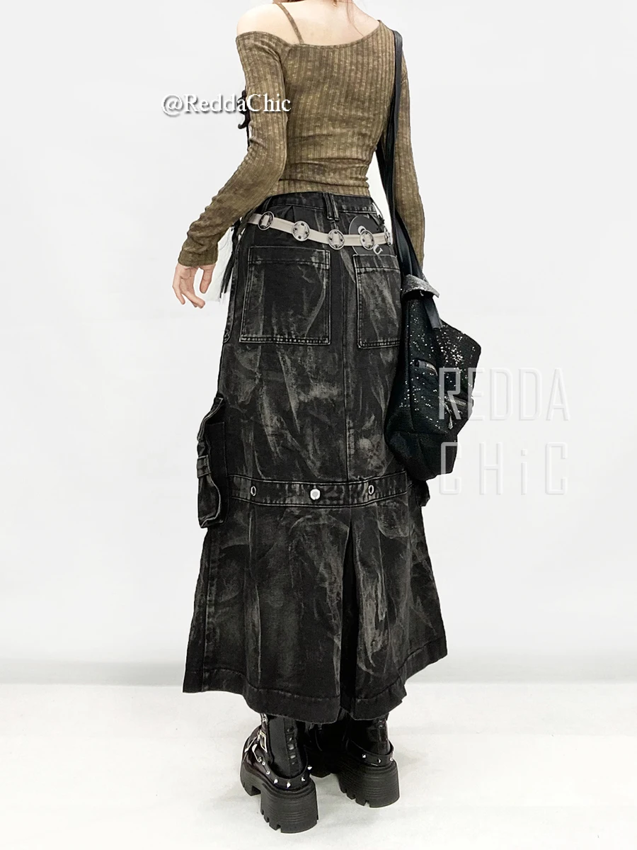 Reddachic icon женская джинсовая юбка-карго с люверсами - Фотография_6