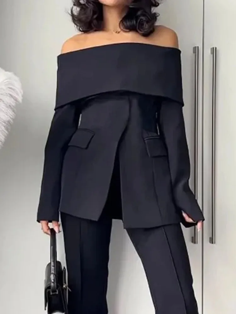 Новый офисный женский пиджак с открытыми плечами