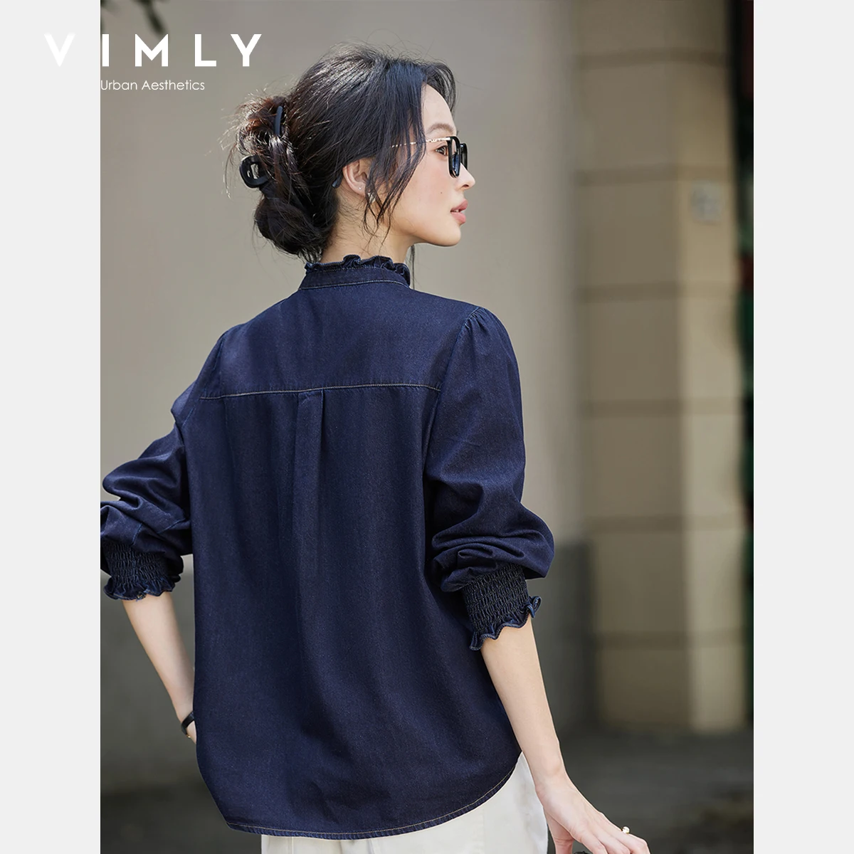 Vimly женская джинсовая синяя рубашка - Фотография_3
