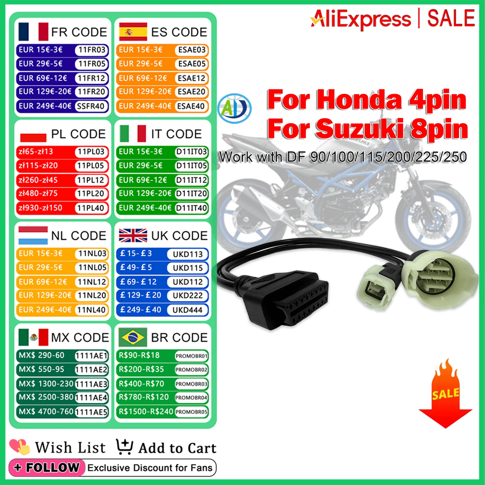 Разъем obd мотоцикла для honda