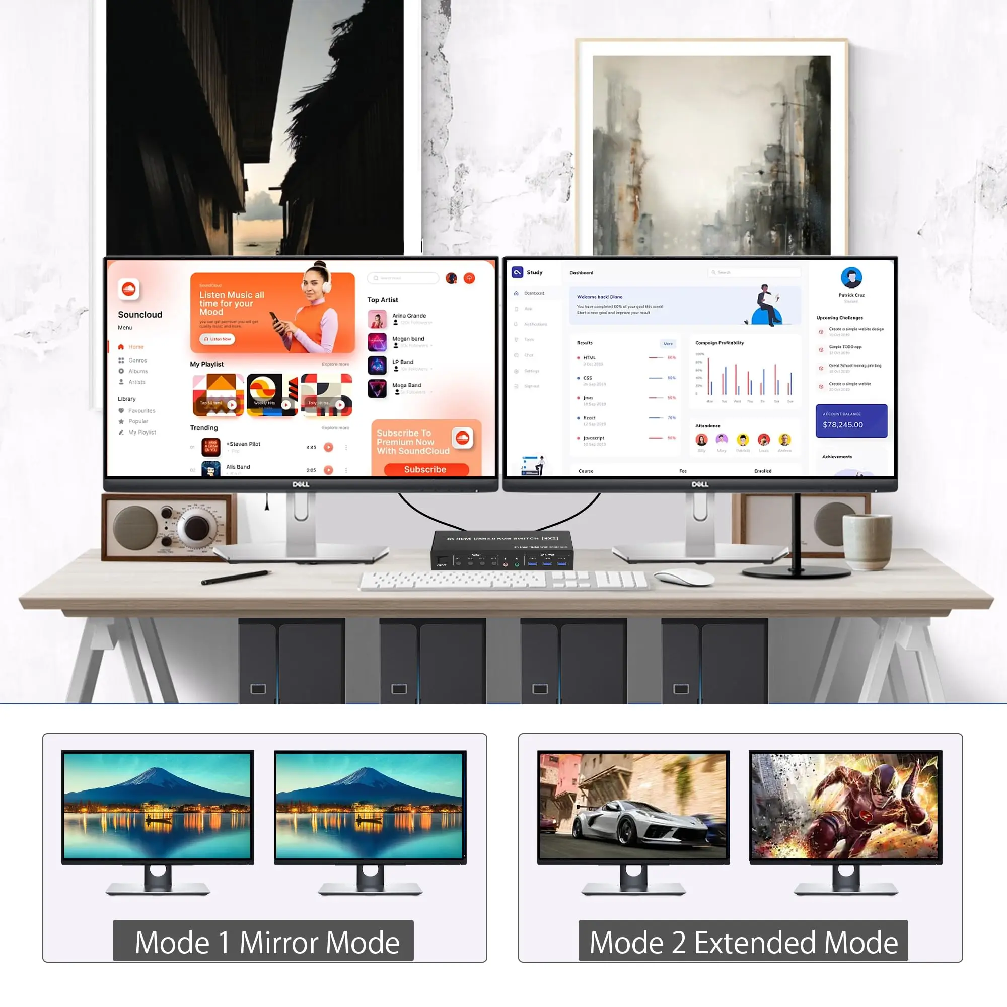 4k usb 3.0 kvm-переключатель hdmi двойные мониторы 4 компьютера 2 монитора - Фотография_4