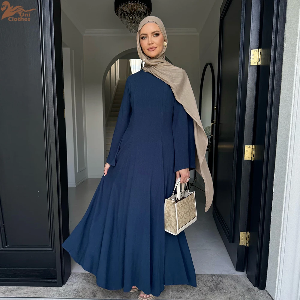 Мусульманское однотонное платье uni с поясом abayas dubai - Фотография_3