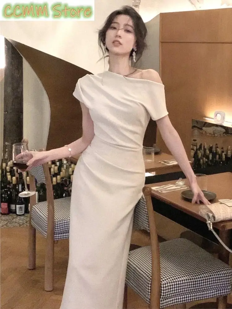 Новое французское элегантное однотонное платье миди для выпускного вечера - Фотография_3