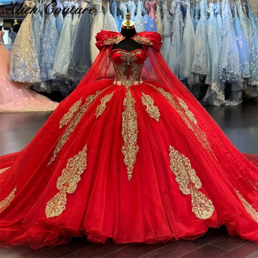 Роскошное красное платье quinceanera