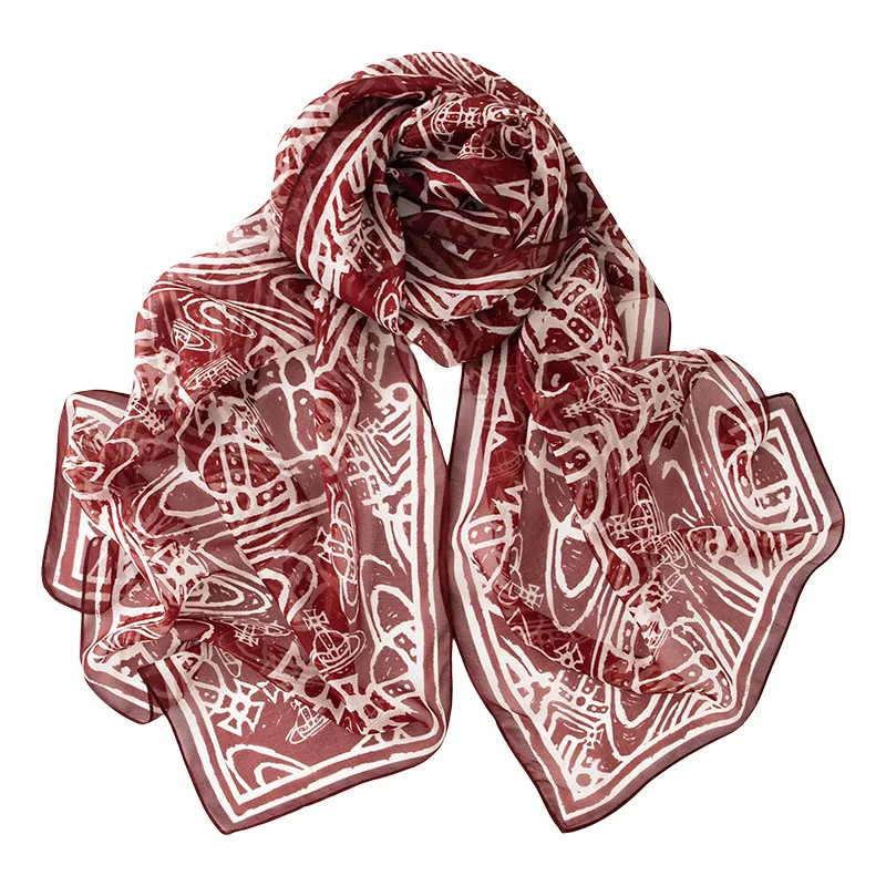 Шарф коричневый шелковый женский - Фотография_4