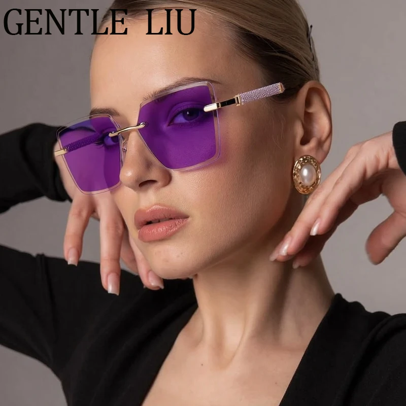 Квадратные солнцезащитные очки без оправы в стиле панк - Фотография_6