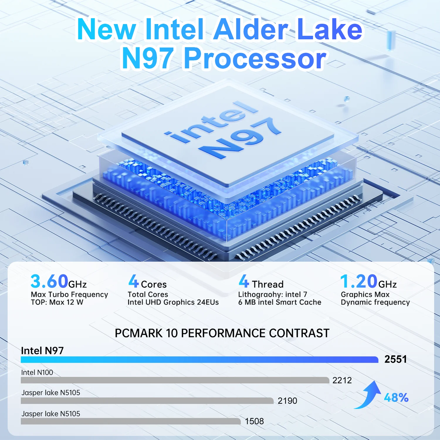 Kamrui essenx e1 мини-пк windows 11pro 12th n97 мини-компьютер (beat n150 - Фотография_2