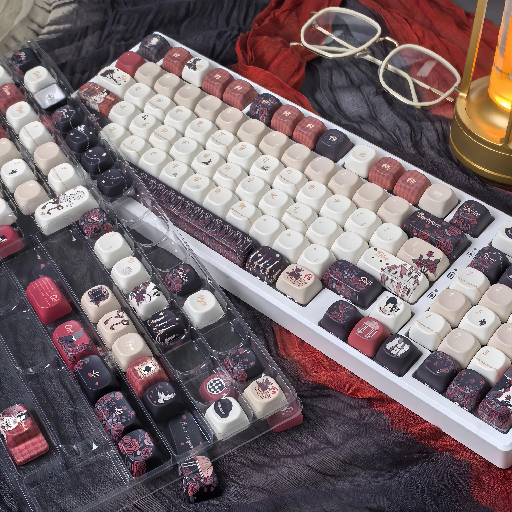 Красный, черный готический розовый колпачок moa cherry profile pbt - Фотография_3