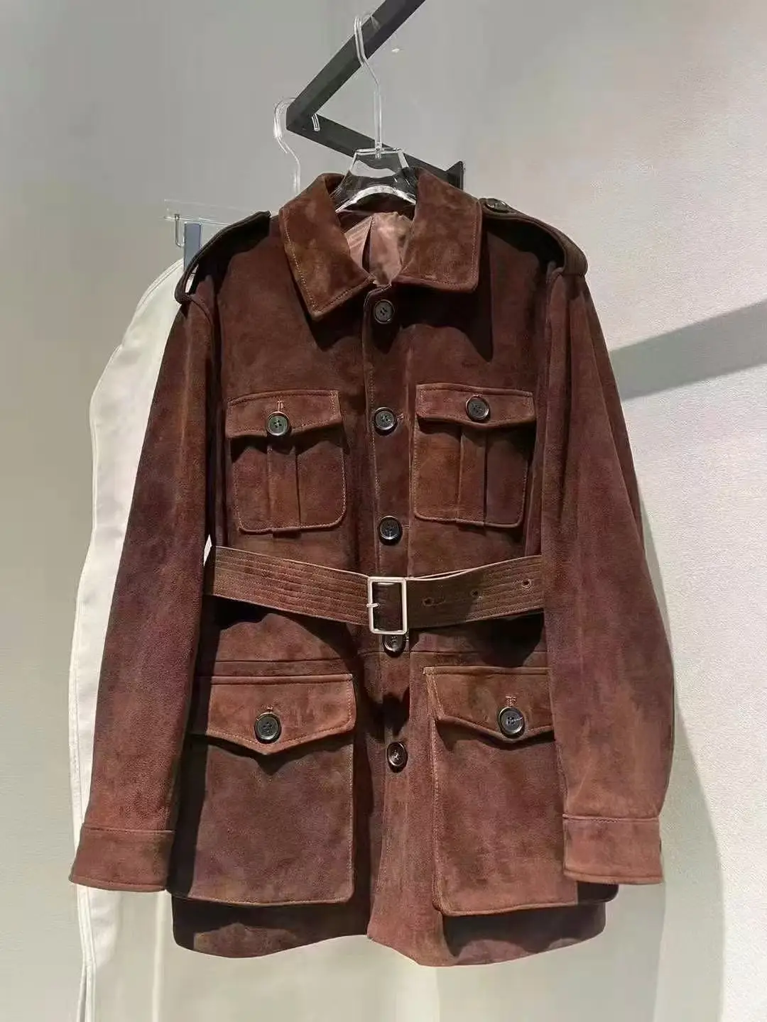 Женская импортная детская замшевая длинная куртка в стиле ретро