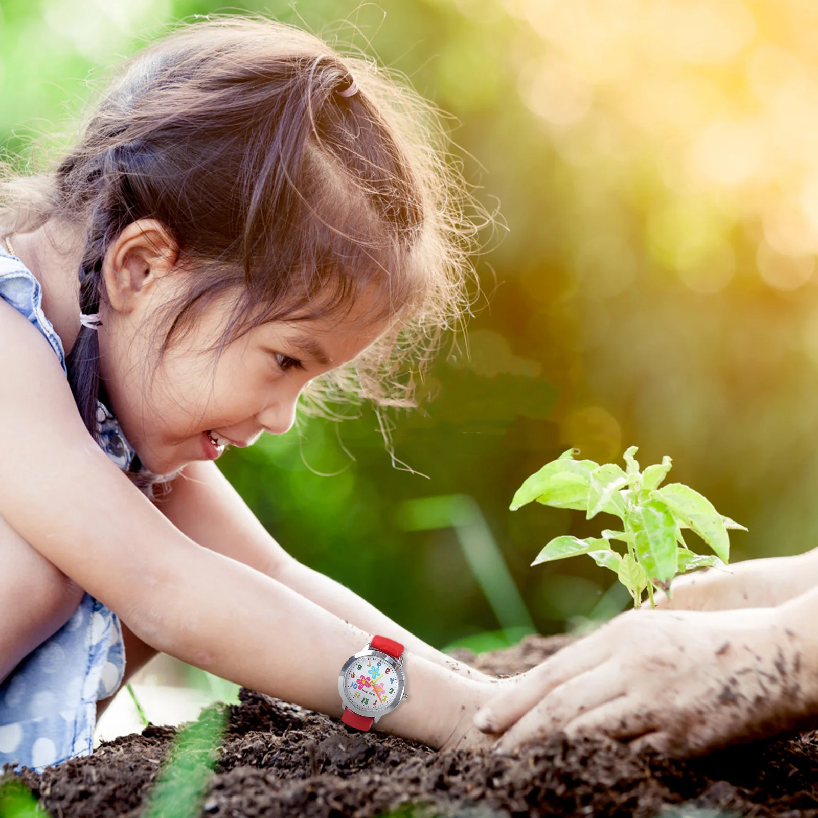 Красные детские часы с цветочным узором - Фотография_3