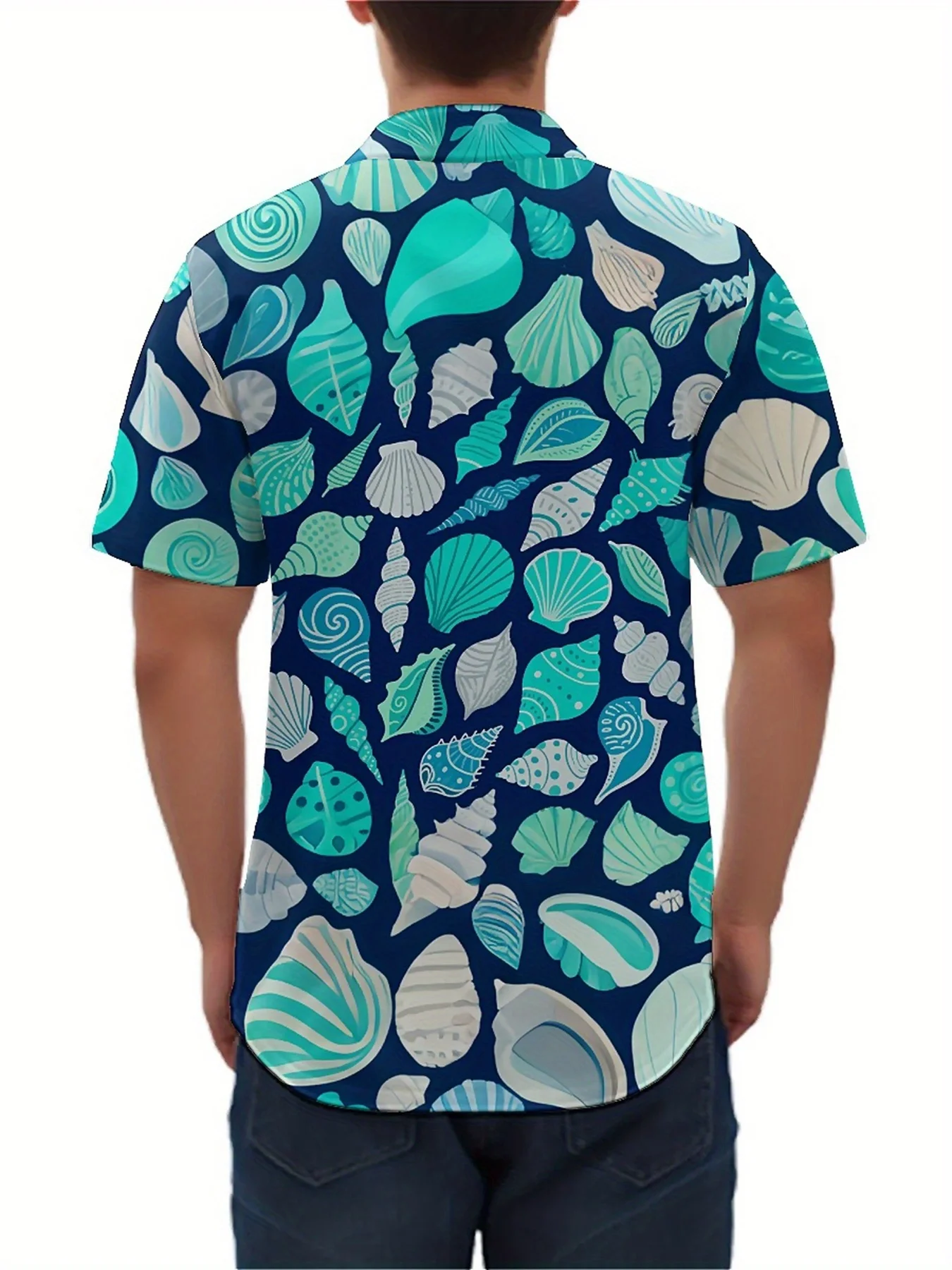 Мужские гавайские рубашки большого размера — рисунок раковины и ракушки - Фотография_3