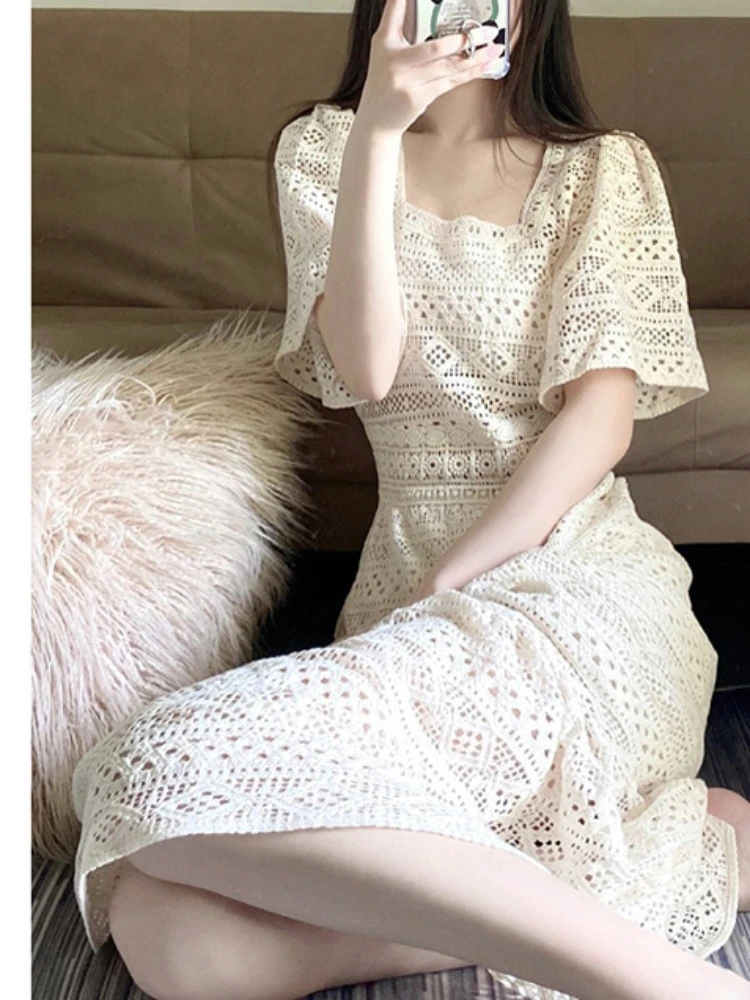 Женское кружевное платье с коротким рукавом - Фотография_3