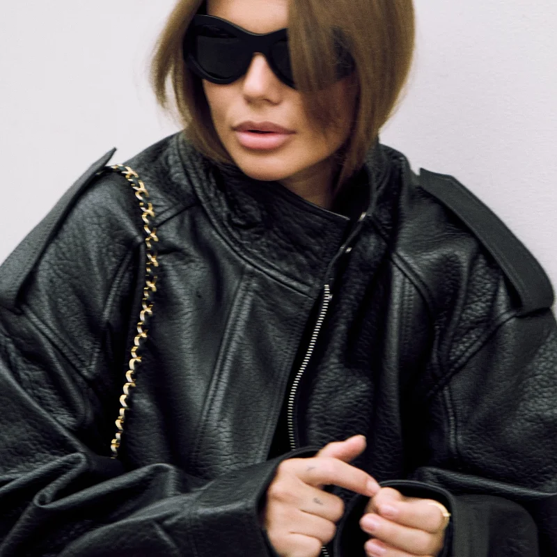 Винтажная женская кожаная куртка для женщин с тонкой талией и лацканами - Фотография_5