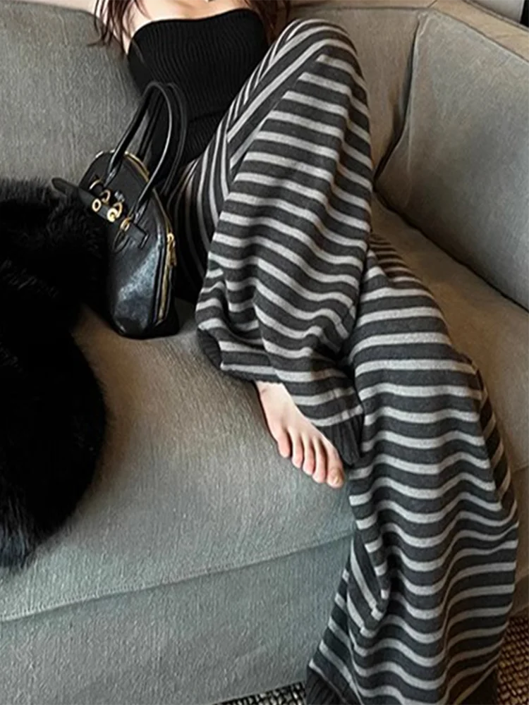 Женские широкие брюки в полоску контрастного цвета в стиле харадзюку - Фотография_6