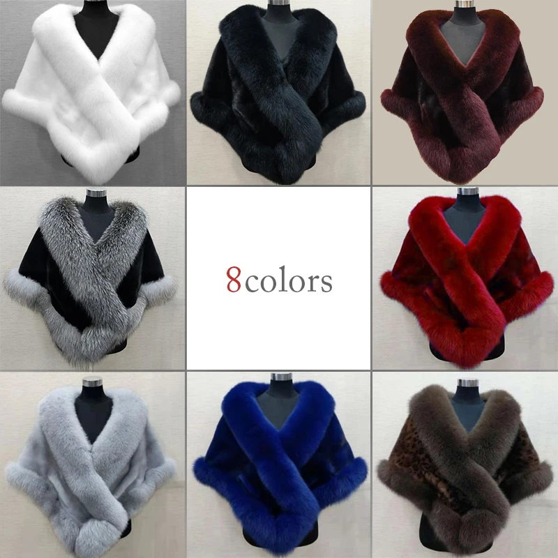 Женская зимняя шаль из искусственного норкового лисьего меха - Фотография_5