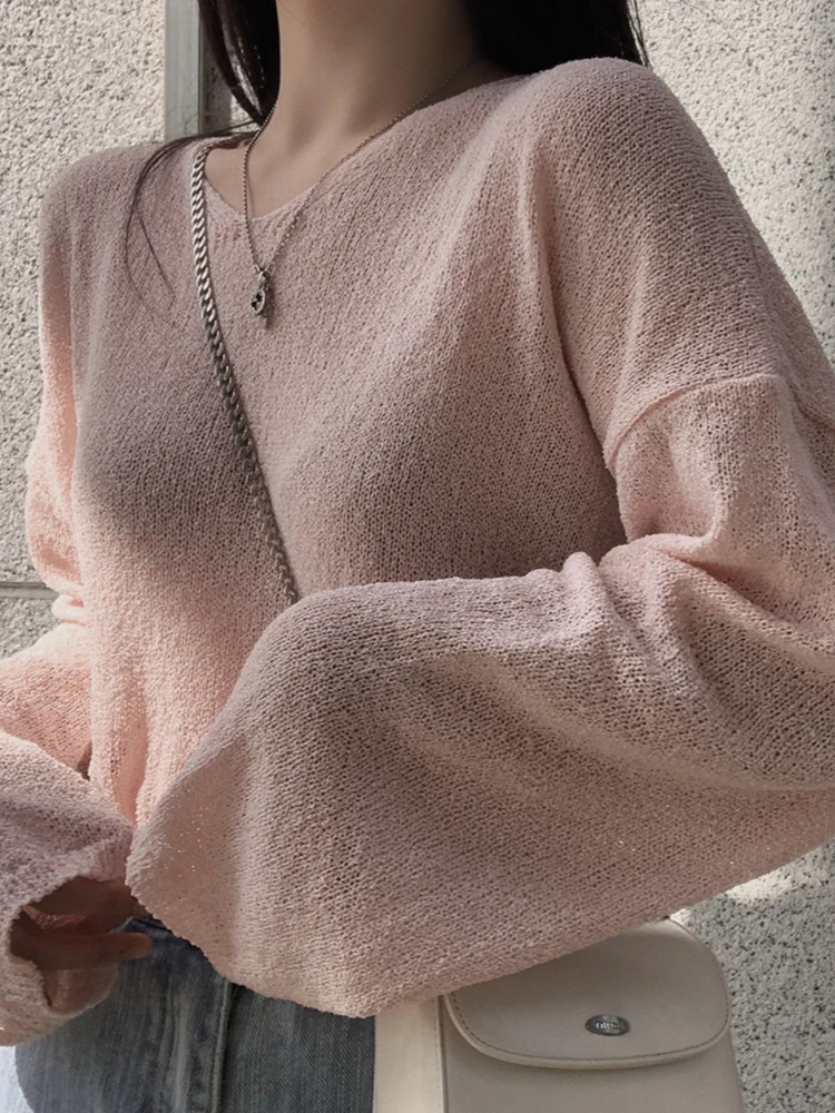 Свободный винтажный женский свитер с длинными рукавами в стиле харадзюку - Фотография_3