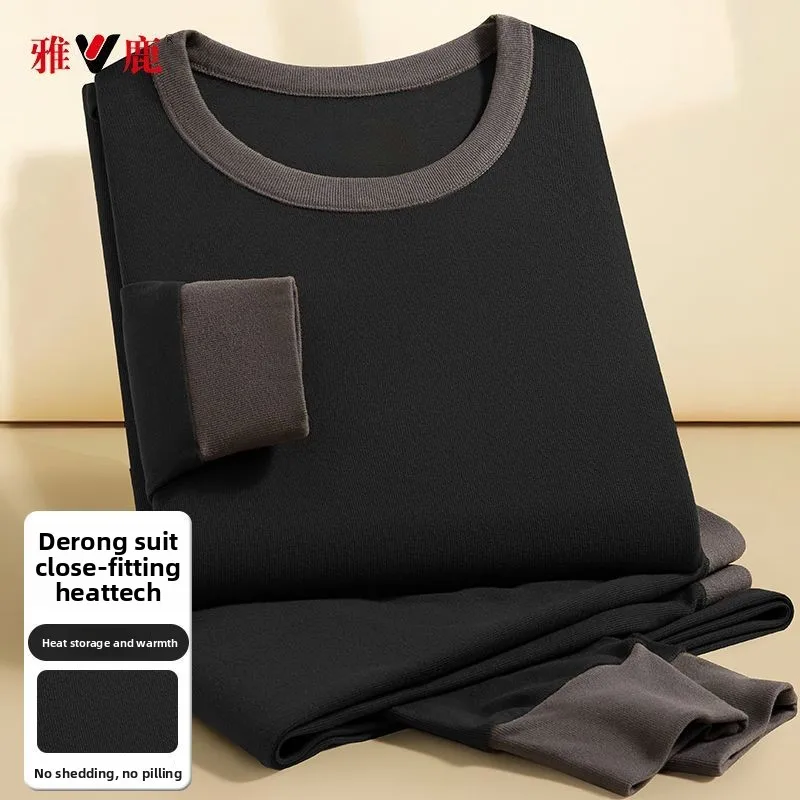 Бархатный утепленный мужской комплект термобелья контрастного цвета