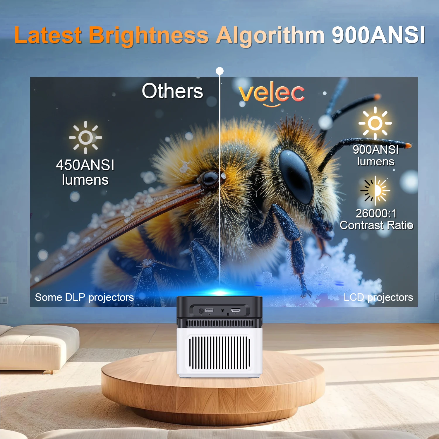 Проектор velec hy450 pro с портативной ручкой 900ansi - Фотография_5