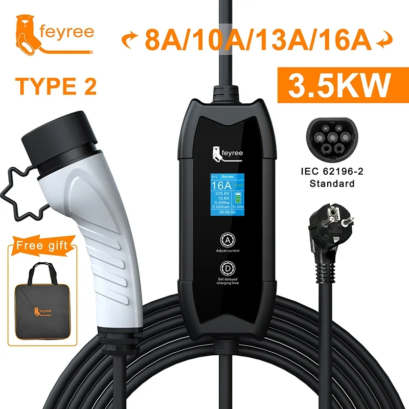 Портативное зарядное устройство feyree ev type2/gb/t