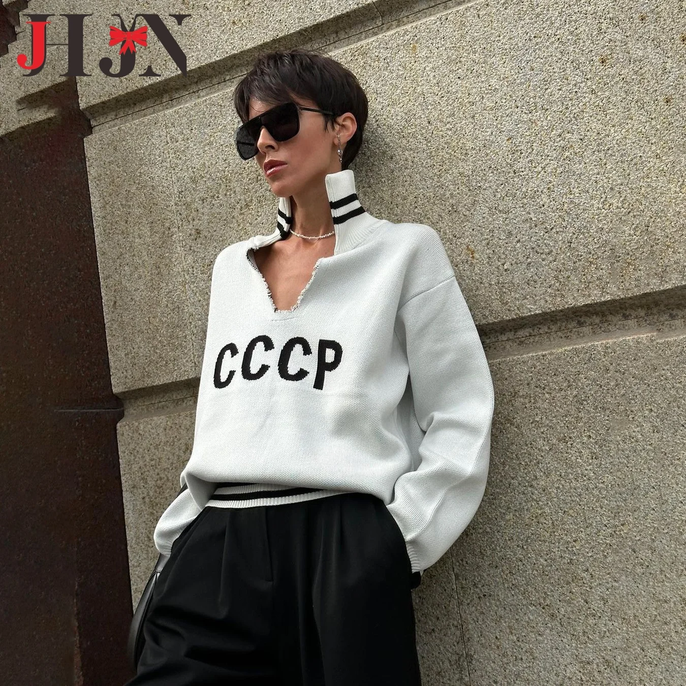 Jhjn autumn v-neck sweater women