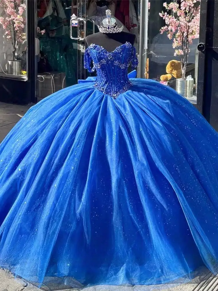 Блестящие королевские синие платья quinceanera по индивидуальному заказу