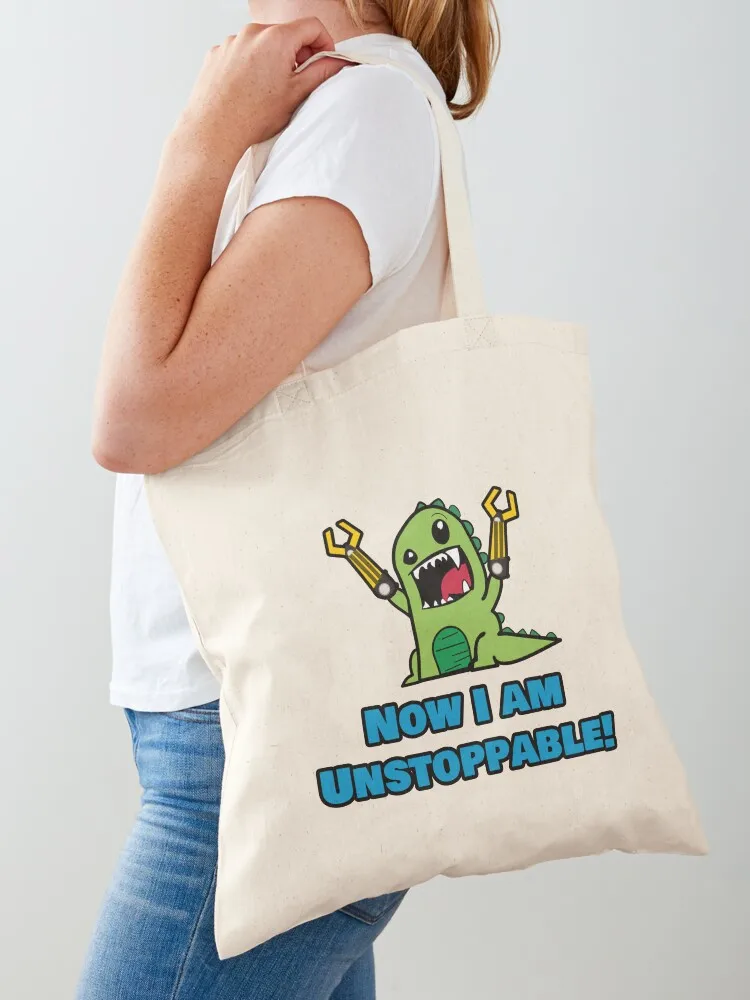 T-rex dinosaur now i am unstoppable tote bag