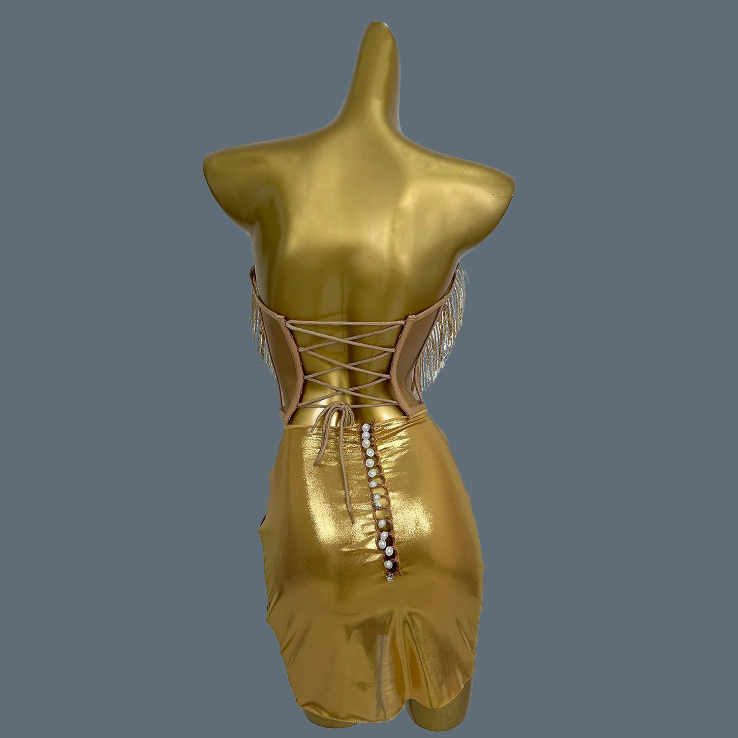 Блестящие золотые стразы с бахромой - Фотография_4