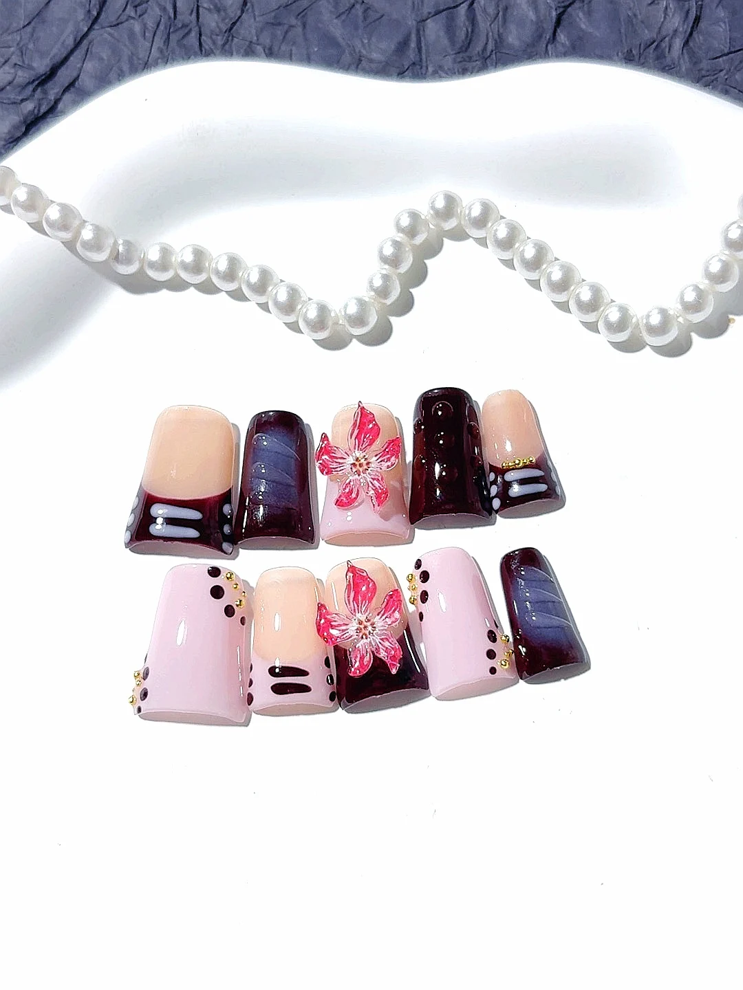 Розовый бордовый 3d цветочный горошек - Фотография_4