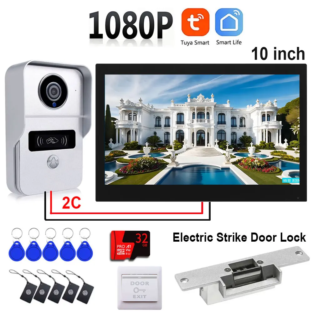 2-проводная система видеодомофона tuya wi-fi hd 1080p