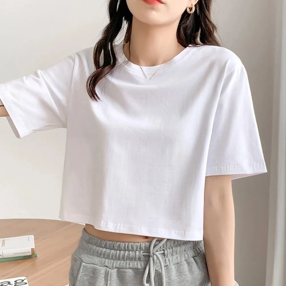 Ins fashion ультракороткая футболка с u-образным вырезом - Фотография_4
