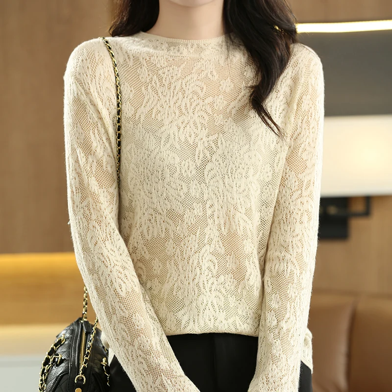 Женский тонкий свитер из 100% шерсти - Фотография_6