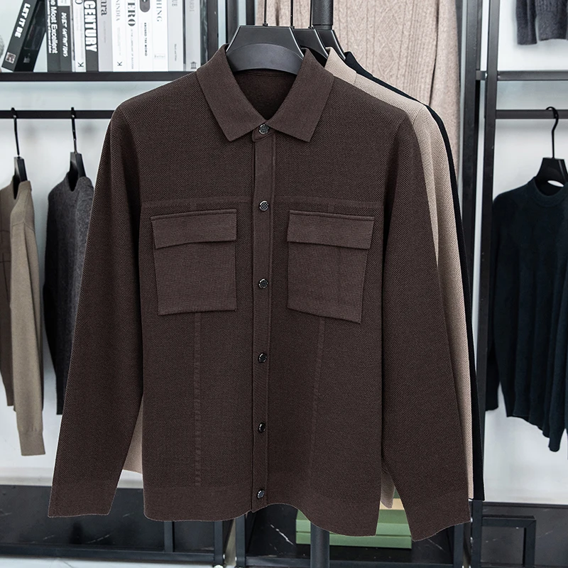 Мужской роскошный вязаный кардиган с длинными рукавами и лацканами - Фотография_6