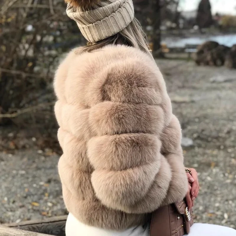 Women autumn winter faux fur fox
