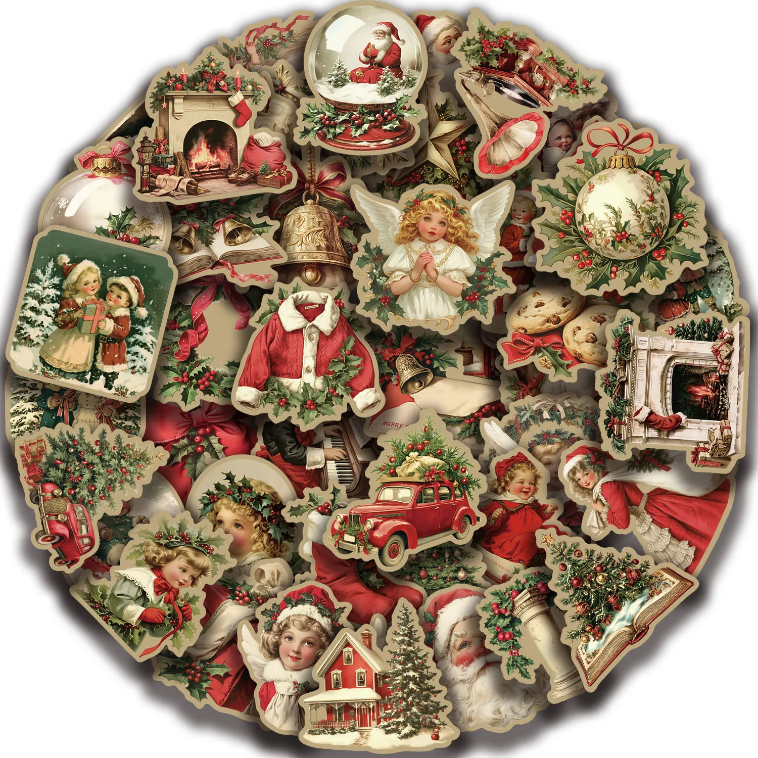 Милые рождественские мультяшные наклейки в стиле ретро с санта-клаусом