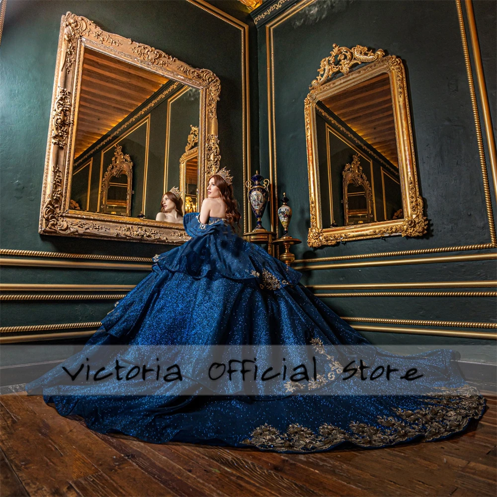 Удивительное темно-синее платье принцессы quinceanera - Фотография_6